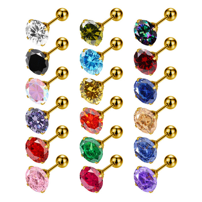 Wholesale Niche High-End Titanium Steel Ear Bone Studs Fashion Versatile AAA Colorful Round Zircon Ear Studs Earrings