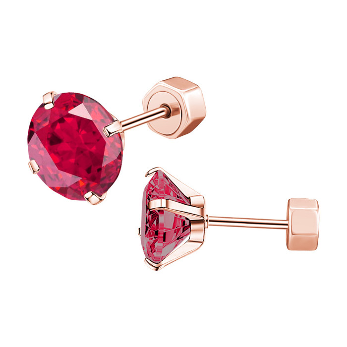 2025 Niche Simple Colorful Round Zircon Insert Carved One-piece Rose Gold Claw Earrings Ear Bone Studs