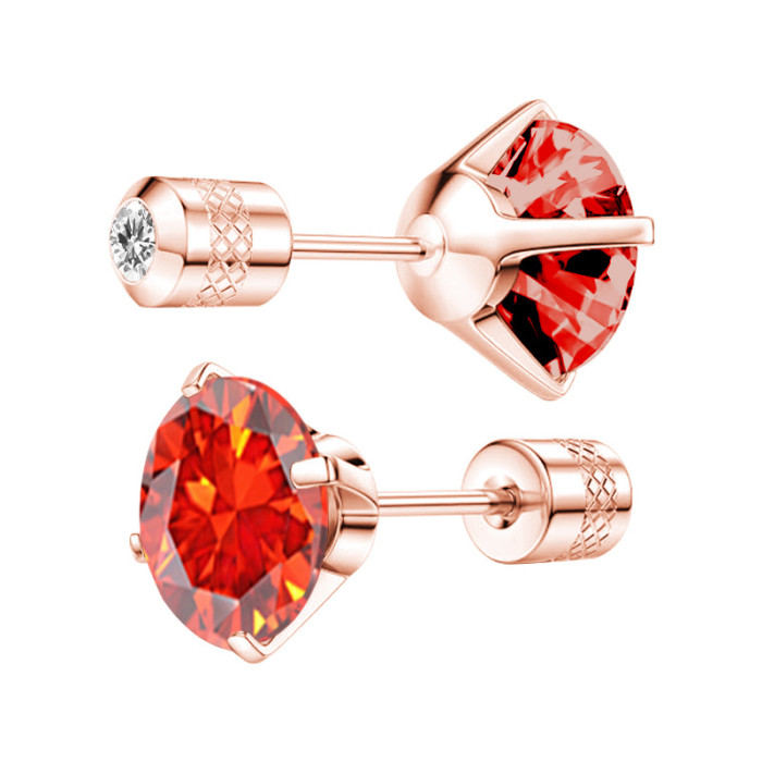 Fashion New Versatile Colorful Zircon Four-Prong Fine Needle Pattern Round Double-Headed Stone Earrings Factory Dir...