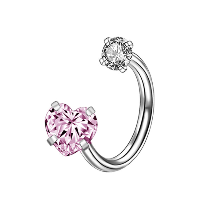 European and American Cross-Border Fashion New Heart-Shaped Zircon Horseshoe Bar Ear Cuff Nose Ring Nose Stud Versatile Simple Piercing Jewelry
