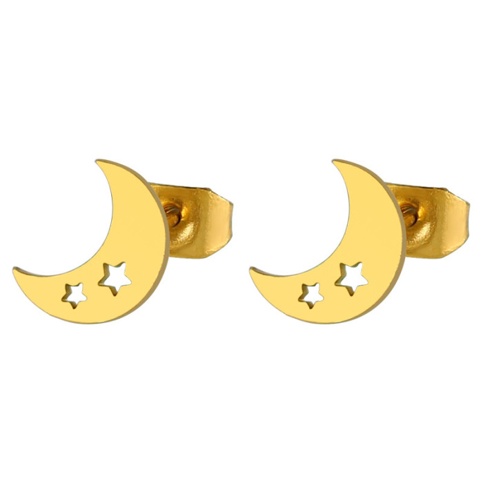 Fashion Moon and Star Niche Pattern Earrings Titanium Steel Vacuum Plated Street Style Earrings Jewelry Wholesale
