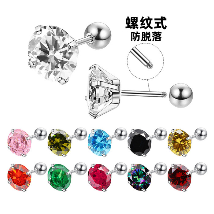 Amazon Cross-Border Exclusive Round AAA Zircon Stainless Steel Earrings Piercing Jewelry Fashion Simple Factory Direct Sale