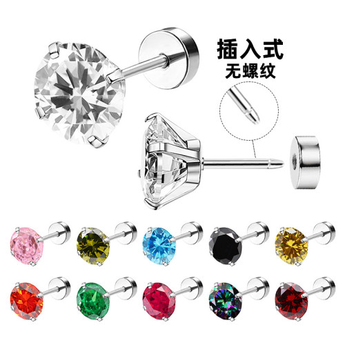 European and American Cross-Border New Classic Stainless Steel Round Zircon Earrings Insert Type Round Cake Ear Studs Ear Bone Studs Ear Jewelry Wholesale