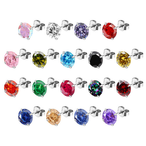 European and American Fashion Cross-Border New Colorful Round Zircon Butterfly Stud Earrings Simple Niche Versatile Earrings Ear Bone Stud Jewelry