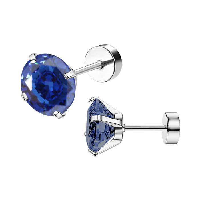 New Classic Stainless Steel Round Zircon Earrings Insert Type Round Cake Ear Studs Ear Bone Studs Ear Jewelry Wholesale