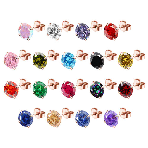 2025 Niche Simple Colorful Round Zircon Butterfly Stopper Integrated Rose Gold Claw Earrings Ear Bone Studs Manufacturer Wholesale