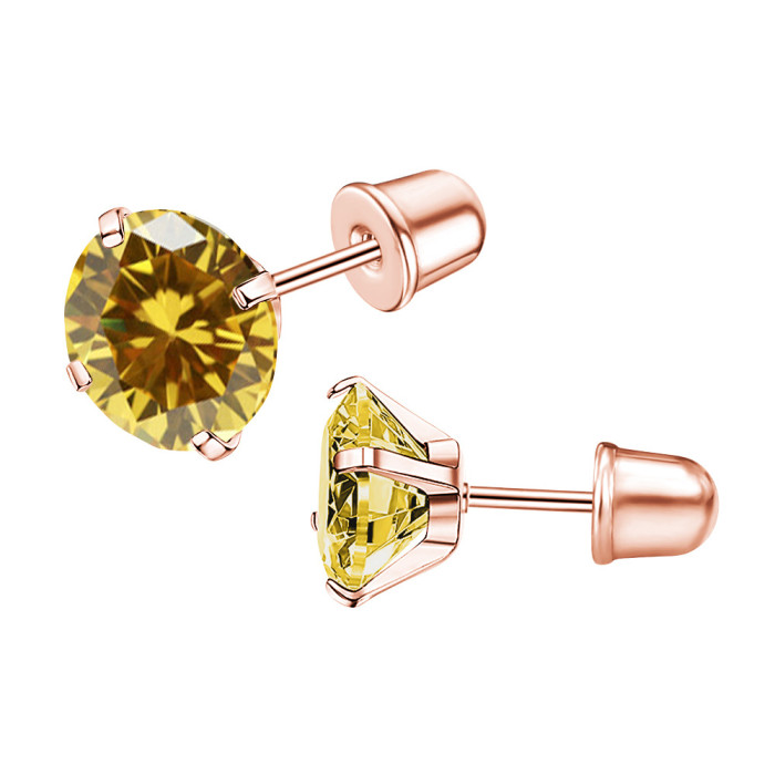 Stainless Steel Fine Needle Four-Claw Setting 5A Zircon Earrings Threaded Ear Bone Studs Classic Versatile AliExpress Cross-Border Model