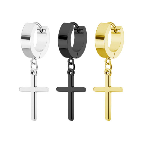 Amazon Hot-Selling Cross Earrings Hip-Hop Punk Style Simple Personality Men's Titanium Steel Earrings Manufacturer Cross-Border Wholesale