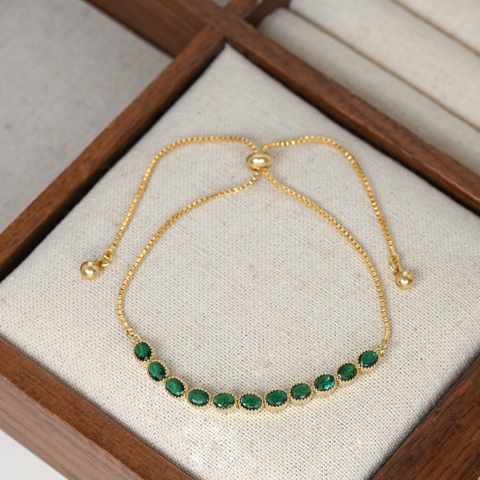 2025 New Korean Fashion Zircon Hand Jewelry Women's Niche Design Adjustable Emerald Bracelet