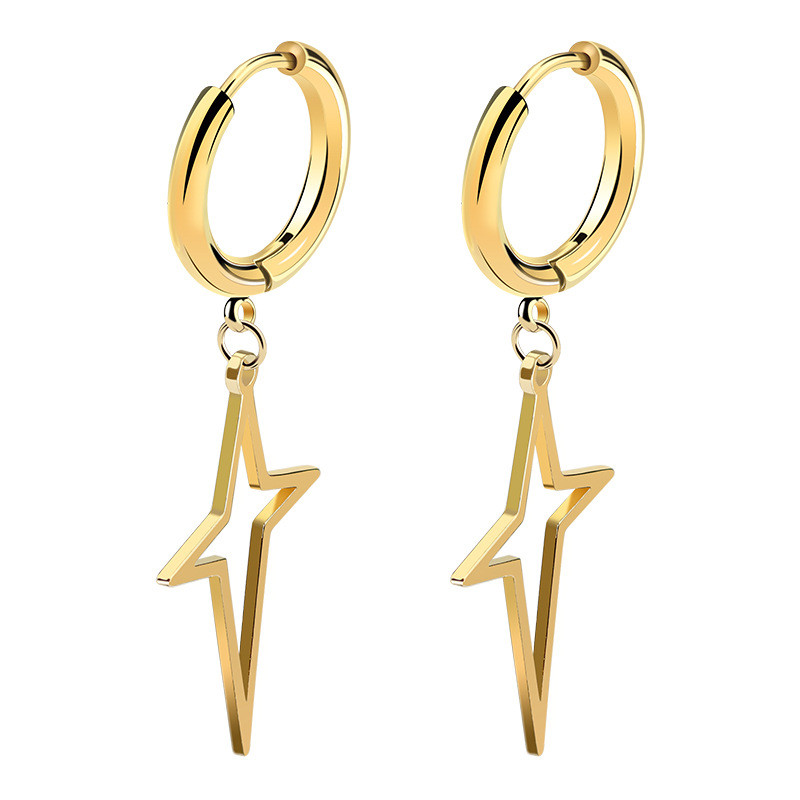 Korean Version Premium Tassel Chain Earrings for Men Trendy Ear Studs Earrings Medical Titanium Steel Titanium Steel Star Ear Buckle with Pendant