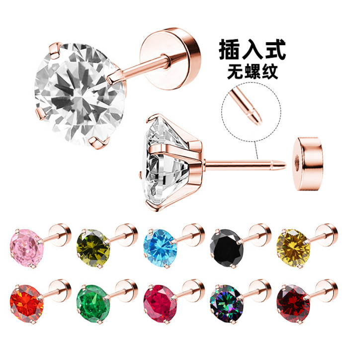 2025 Niche Simple Colorful Round Zircon Insert Round Cake Earrings Ear Bone Studs Fashion New Earrings Manufacturer Wholesale