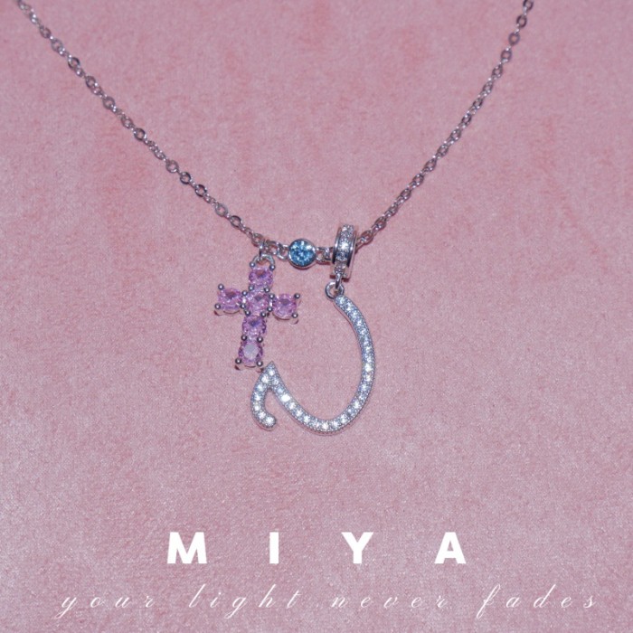 Cross-Border Hot Item Cross Blue Zircon Letter Custom Necklace Best Friend Birthday Gift 26 Letter Necklace