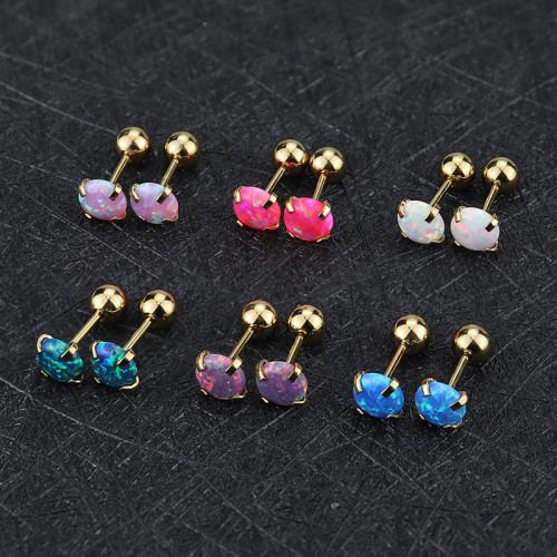 European and American Cross-Border Trade Earrings Medical Titanium Steel Studs Gemstone Studs Women Stainless Steel Piercing Jewelry Ear Bone Studs