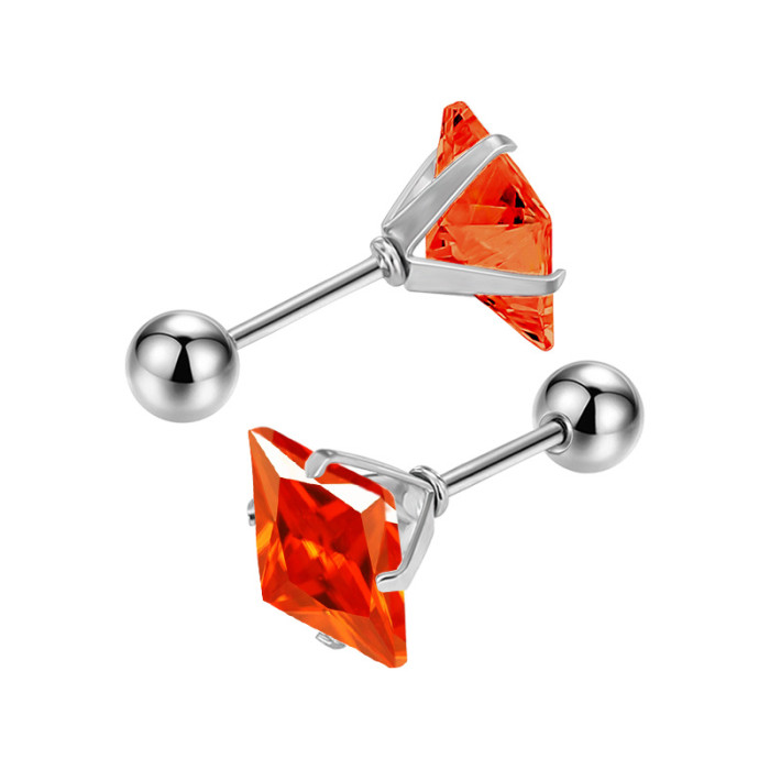 New Stainless Steel Square Zircon Earrings Sleep Without Removing Ear Bone Studs Fine Needle Style Simple Versatile E...