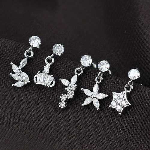 European and American Cross-Border Fashion New Titanium Steel Earrings Micro Inlaid Zircon Pendant Flower Earrings Jewelry Manufacturer Wholesale