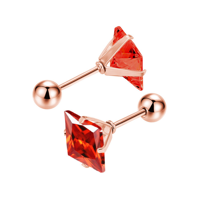 2025 Fashion New Stainless Steel Square Colorful Zircon Earrings Ear Studs Simple Niche Ear Jewelry Wholesale