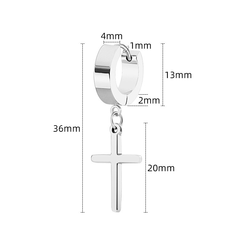 Amazon Hot-Selling Cross Earrings Hip-Hop Punk Style Simple Personality Men's Titanium Steel Earrings Manufacturer Cross-Border Wholesale