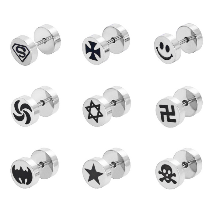 Korean Version Simple Personality Barbell Double-sided Epoxy Earrings Ear Bone Studs Stainless Steel Titanium Steel P...