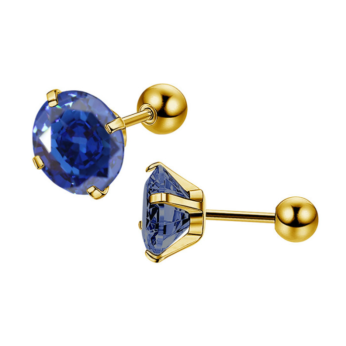 European and American Cross-Border 316 Titanium Steel One-Piece Four-Claw Zircon Earrings Round Ball Threaded Ear Bone Stud Stainless Steel Earrings Wholesale