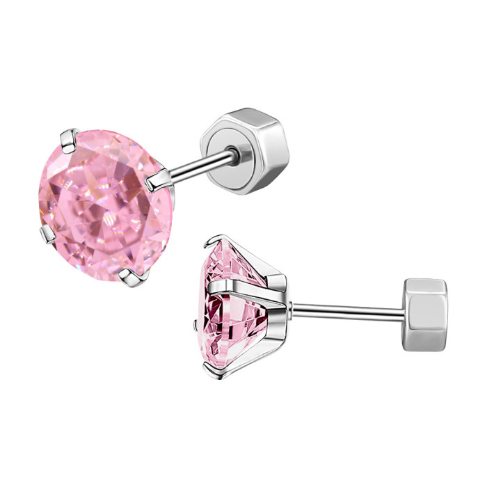 Four-Prong Zircon Ball Stud Earrings Insert Type Titanium Steel Round Stud Earrings Stainless Steel Earrings Wholesal...