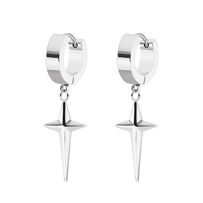 2023 Titanium Steel Simple Personality Trendy Ear Cuff Star Pendant Earrings Men's Ear Cuff Jewelry Manufacturer Whol...