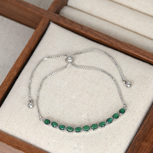 2025 New Korean Fashion Zircon Hand Jewelry Women's Niche Design Adjustable Emerald Bracelet