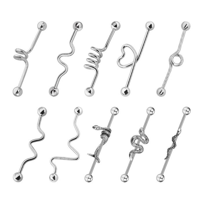 European and American Hot-Selling Long Stainless Steel Earrings Amazon AliExpress Blackened Small Snake Long Rod Ear Bridge Piercing Jewelry