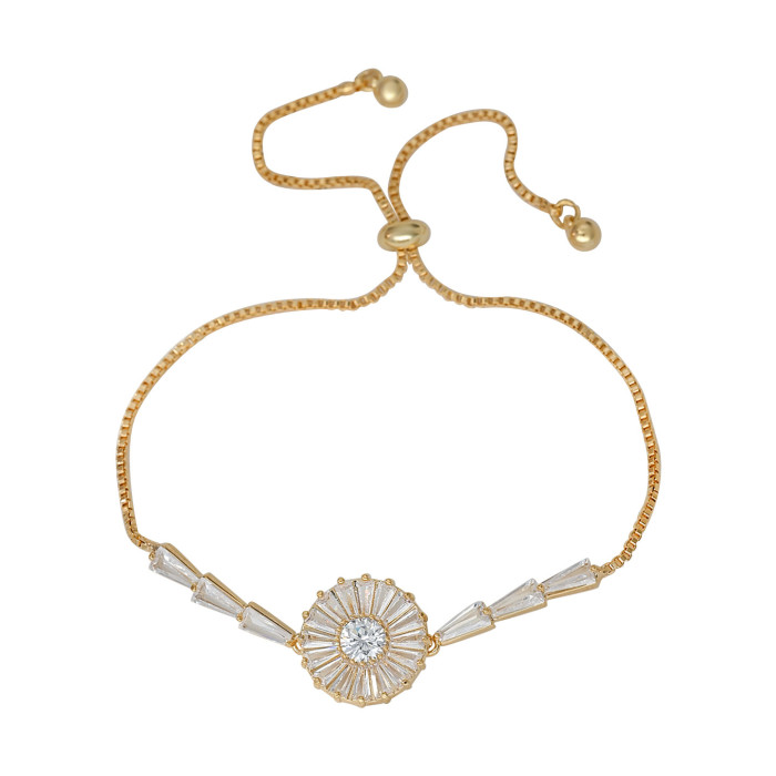 Real Gold Plated Micro Inlaid Zircon Elegant Hand Jewelry for Women High-end Adjustable Pull Sunflower Bracelet Wholesale