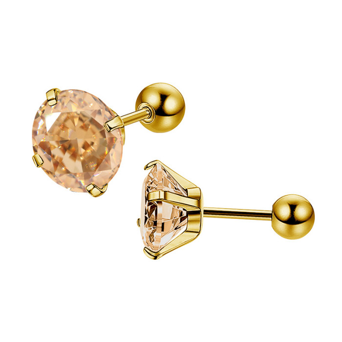 European and American Cross-Border 316 Titanium Steel One-Piece Four-Claw Zircon Earrings Round Ball Threaded Ear Bone Stud Stainless Steel Earrings Wholesale