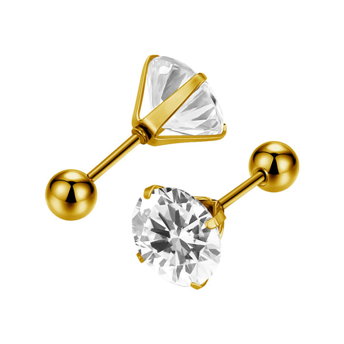 Wholesale Niche High-End Titanium Steel Ear Bone Studs Fashion Versatile AAA Colorful Round Zircon Ear Studs Earrings