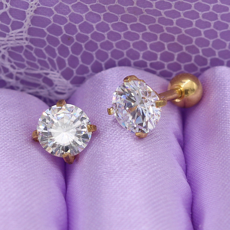 Stainless Steel AAA Round Four-Prong Zircon Earrings for Women, Elegant and Simple Diamond-Studded Earrings, Small Earrings, Ear Bone Studs