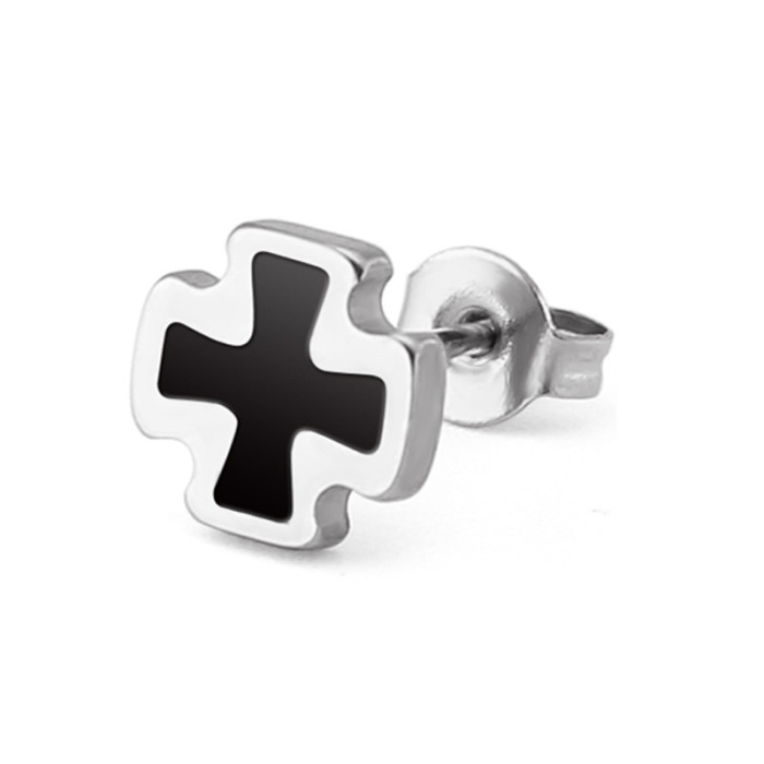 Fashion Personality Oil Drop Black Cross Earrings Titanium Steel Simple Jewelry Petite Hua Zi Earrings