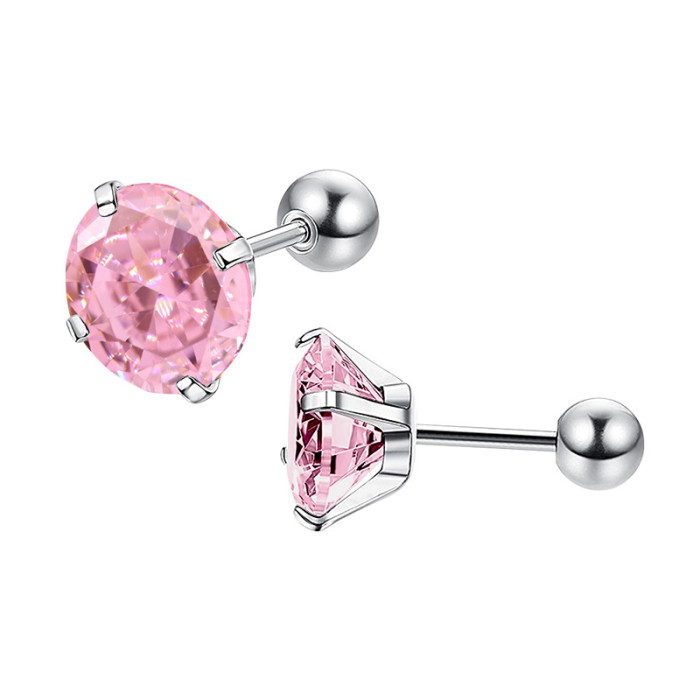 Amazon Cross-Border Exclusive Round AAA Zircon Stainless Steel Earrings Piercing Jewelry Fashion Simple Factory Direct Sale
