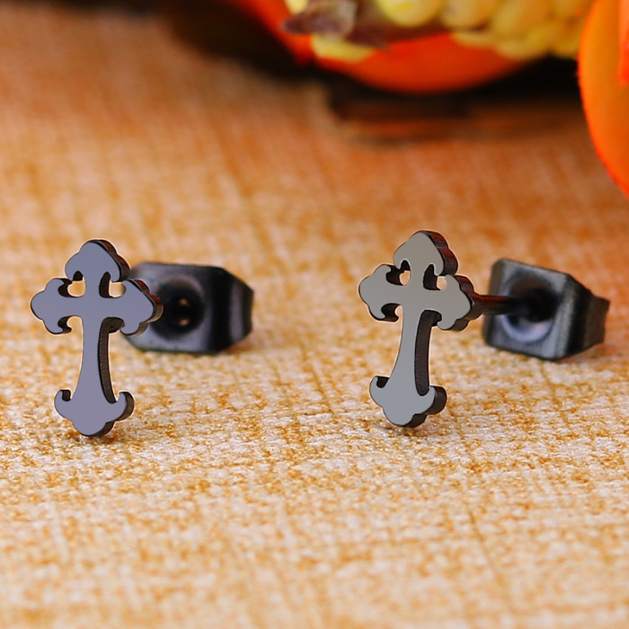 New Fashion Earrings Cross Stainless Steel Simple Versatile Personality Small Stud Earrings Jewelry Wholesale