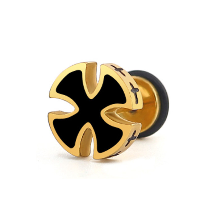 Fashion Personality Oil Drop Black Cross Earrings Titanium Steel Simple Jewelry Petite Hua Zi Earrings