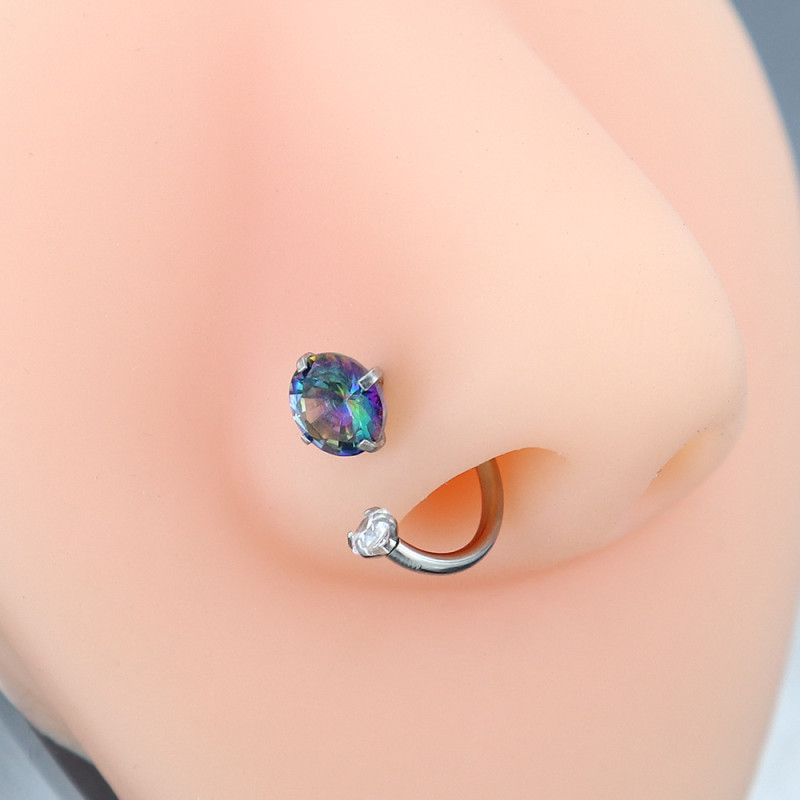 European and American Cross-Border Hot Sale Simple Versatile Personality Titanium Steel Round Zircon Horseshoe Bar Ear Bone Ring Nose Ring Piercing Jewelry