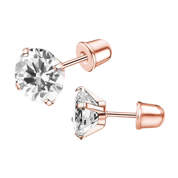 Stainless Steel Fine Needle Four-Claw Setting 5A Zircon Earrings Threaded Ear Bone Studs Classic Versatile AliExpress Cross-Border Model