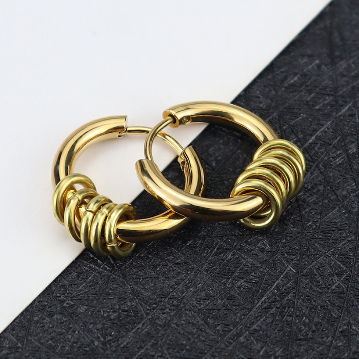 2023 Japan and South Korea Hot Selling Simple Personality Hip Hop Trendy Men's Titanium Steel Ear Buckle Earrings Ele...