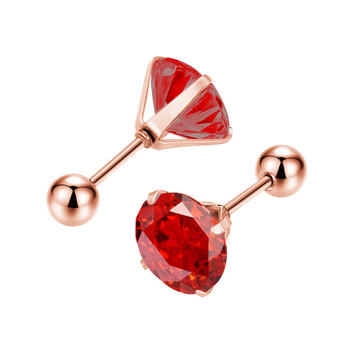 Fashion New Versatile Titanium Steel Round Zircon Press Claw Round Ball Plug 3-8mm Crystal AAA Colorful Hua Zi Earrings