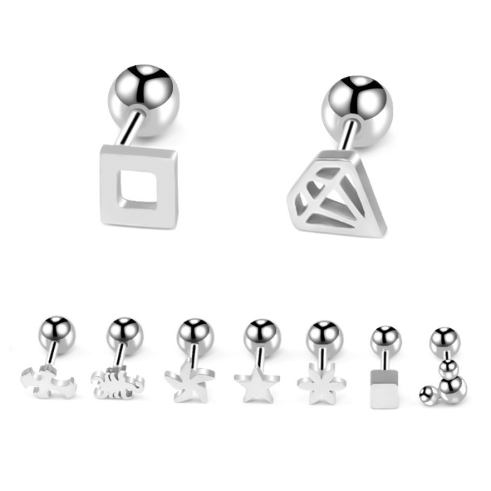 Korean Style Fashion Titanium Steel Star Earrings Simple Design Piercing Unisex Set Earrings Trendy Accessories, Jewe...