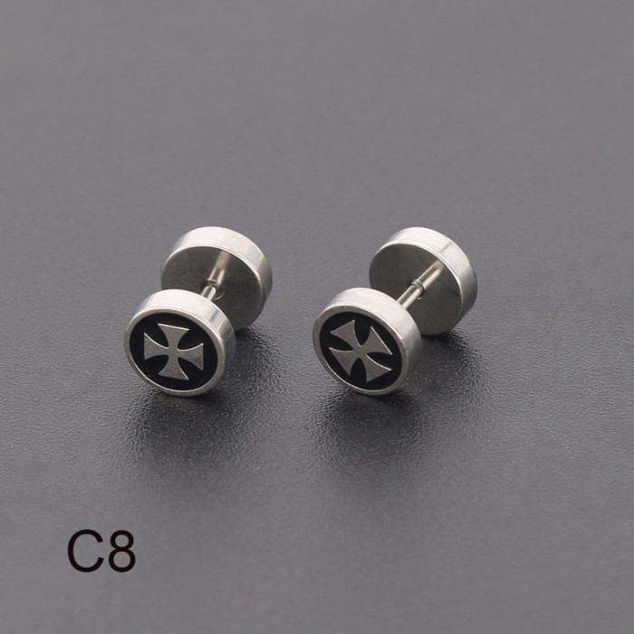 Korean Version Simple Personality Barbell Double-sided Epoxy Earrings Ear Bone Studs Stainless Steel Titanium Steel P...
