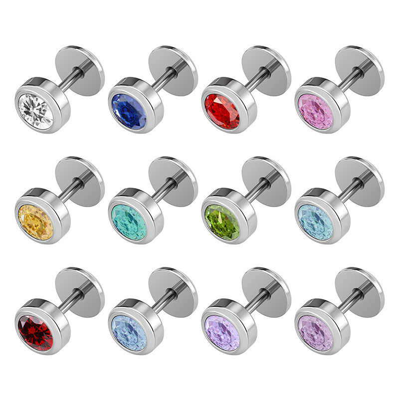 European and American Fashion Stainless Steel Rhinestone Earrings Geometric Style Elegant Unisex Hua Zi Earrings Factory Direct Sale
