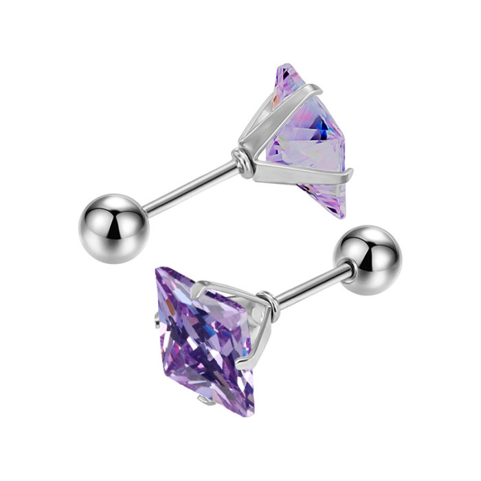 New Stainless Steel Square Zircon Earrings Sleep Without Removing Ear Bone Studs Fine Needle Style Simple Versatile E...