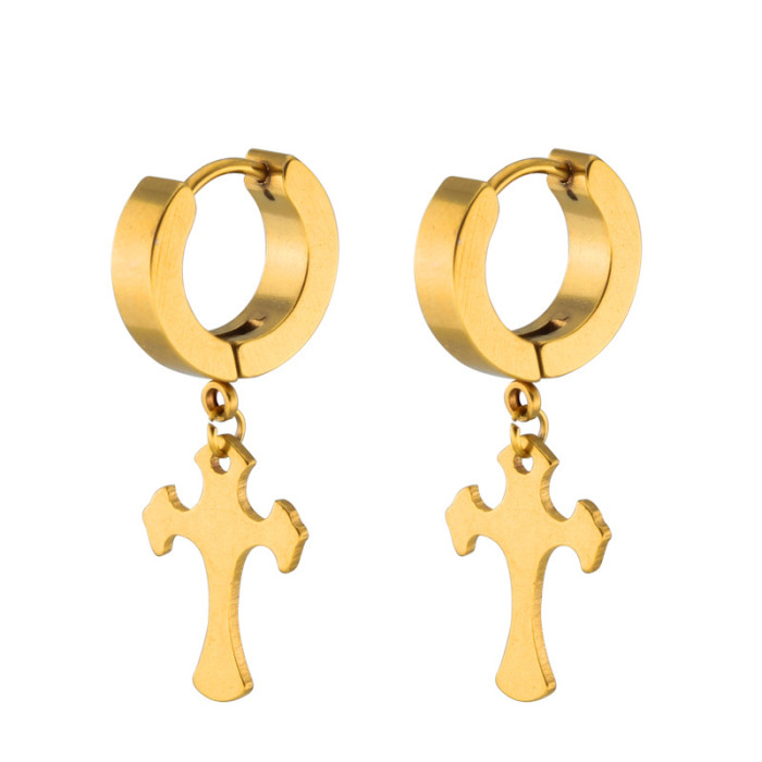 2023 Japanese and Korean Hip-Hop Punk Style Simple Cross Personality Titanium Steel Ear Cuff Earrings Electroplated Factory Wholesale Direct Sales
