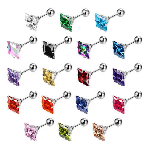 New Stainless Steel Square Zircon Earrings Sleep Without Removing Ear Bone Studs Fine Needle Style Simple Versatile Earrings Jewelry