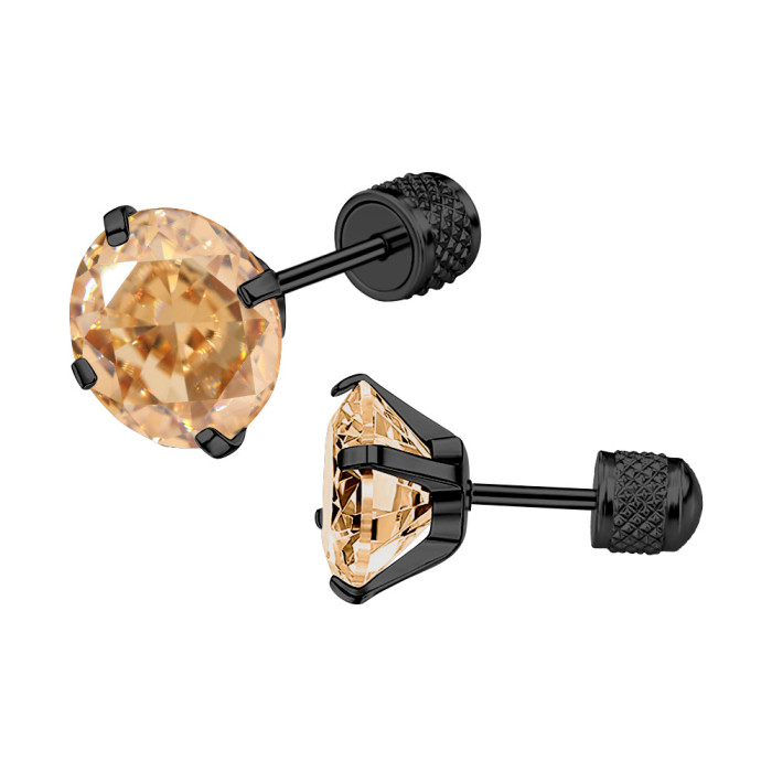 European and American New Style Sparkling Round Zircon Earrings Ear Bone Studs Insertable Threaded Exquisite Carved Pattern Cylinder Ear Back Ear Jewelry
