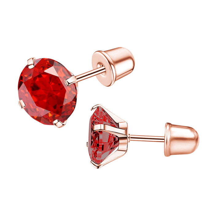 Stainless Steel Fine Needle Four-Claw Setting 5A Zircon Earrings Threaded Ear Bone Studs Classic Versatile AliExpress Cross-Border Model