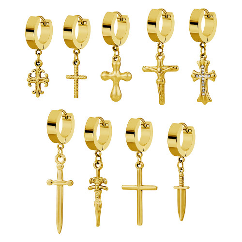 Cross-Border European and American Men's Fashion Titanium Steel Cross Earrings Pendant Earrings Hip-Hop Punk Simple Earrings Women's Accessories