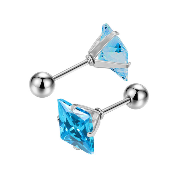 New Stainless Steel Square Zircon Earrings Sleep Without Removing Ear Bone Studs Fine Needle Style Simple Versatile E...