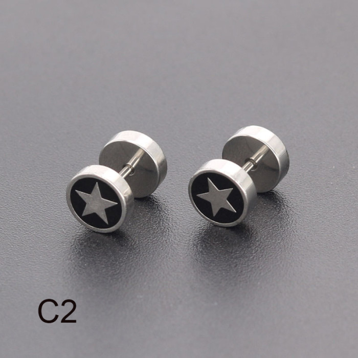 Korean Version Simple Personality Barbell Double-sided Epoxy Earrings Ear Bone Studs Stainless Steel Titanium Steel P...